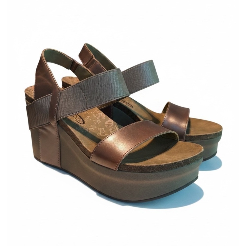 OTBT Bushnell Leather Wedge Sandal Metallic Bronze Sandals Elastic 11